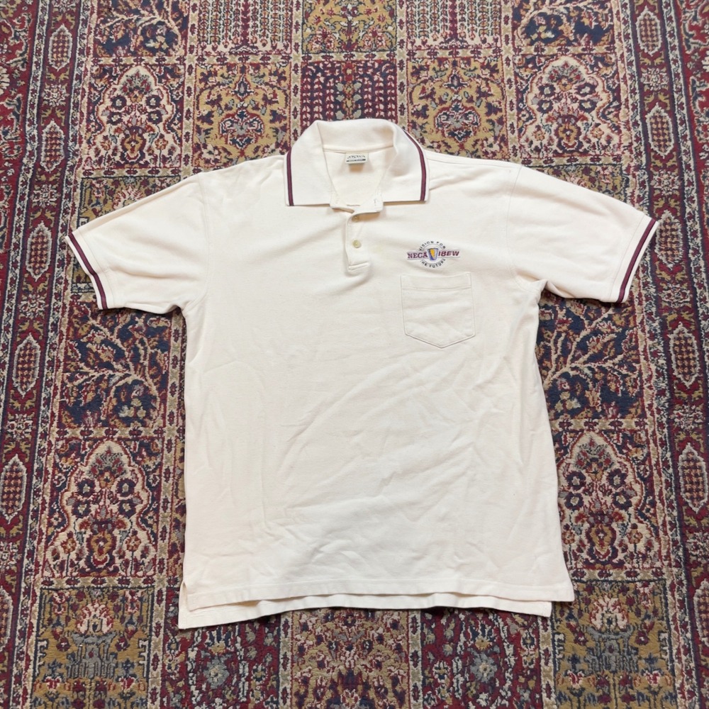 VTG‎ 90s Akwa NECA IBEW Polo Shirt Mens XL Cream Short Sleeve Made in USA Pique